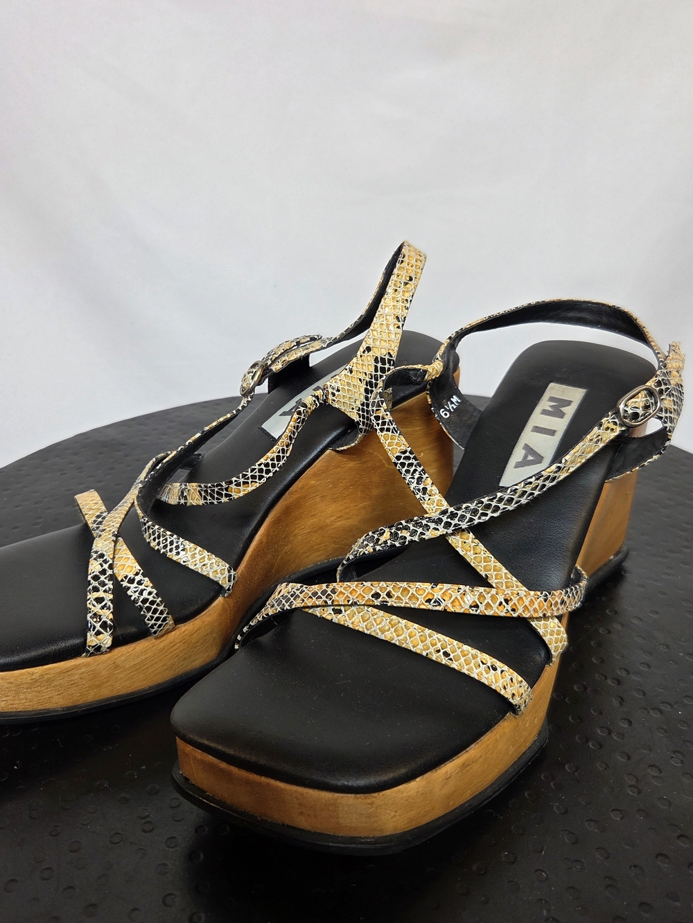 Y2K Wood Wedge Faux Snakeskin Platform Wedge Size-6.5
